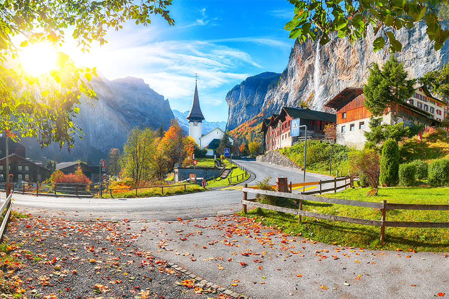traveler in european town